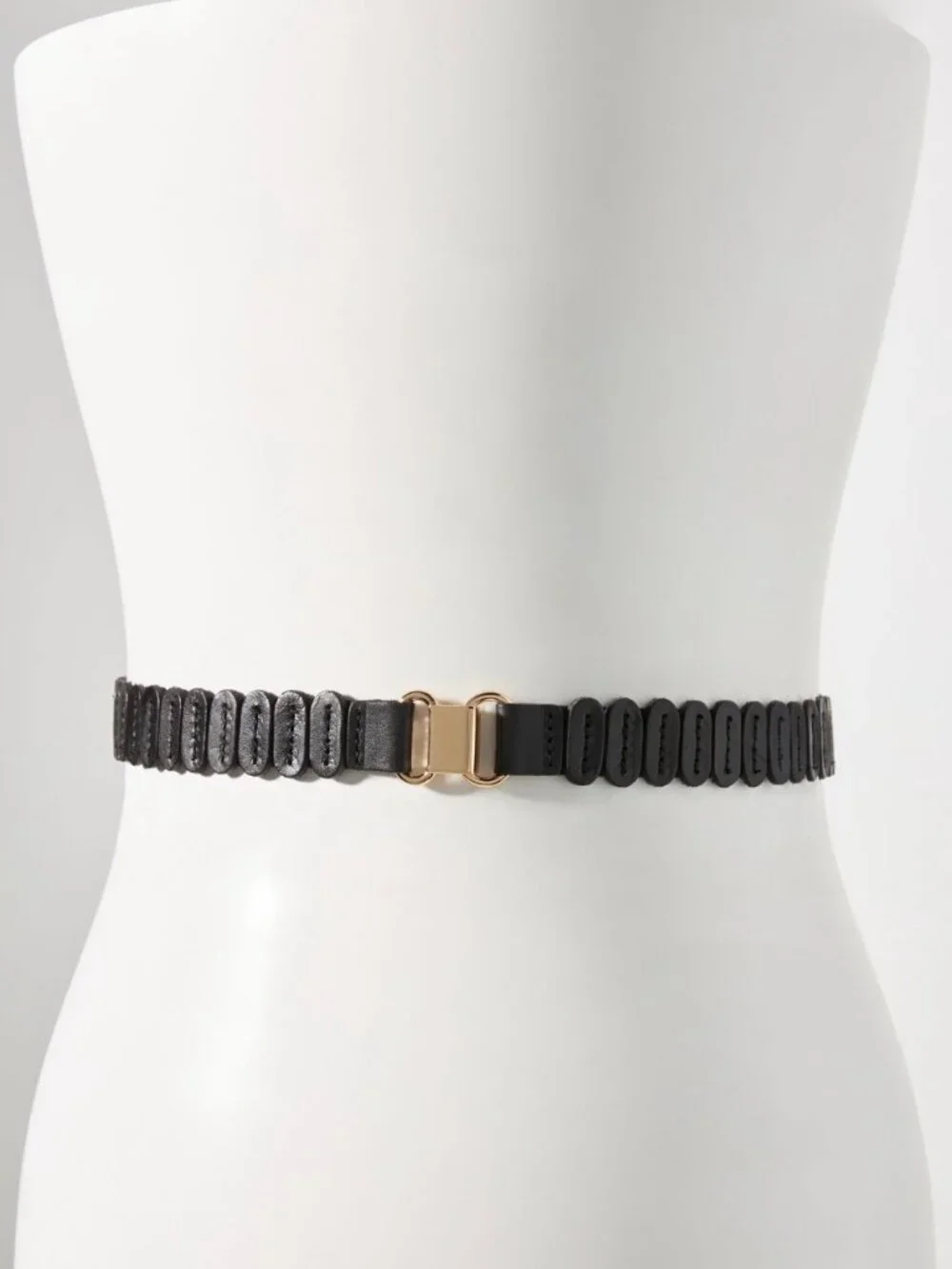 Anthropologie The Tabitha Stretch Belt Carbon Black Leather Scalloped Size M 30